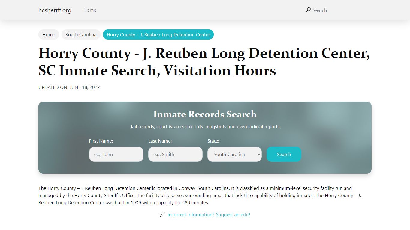 Horry County - J. Reuben Long Detention Center, SC Inmate ...