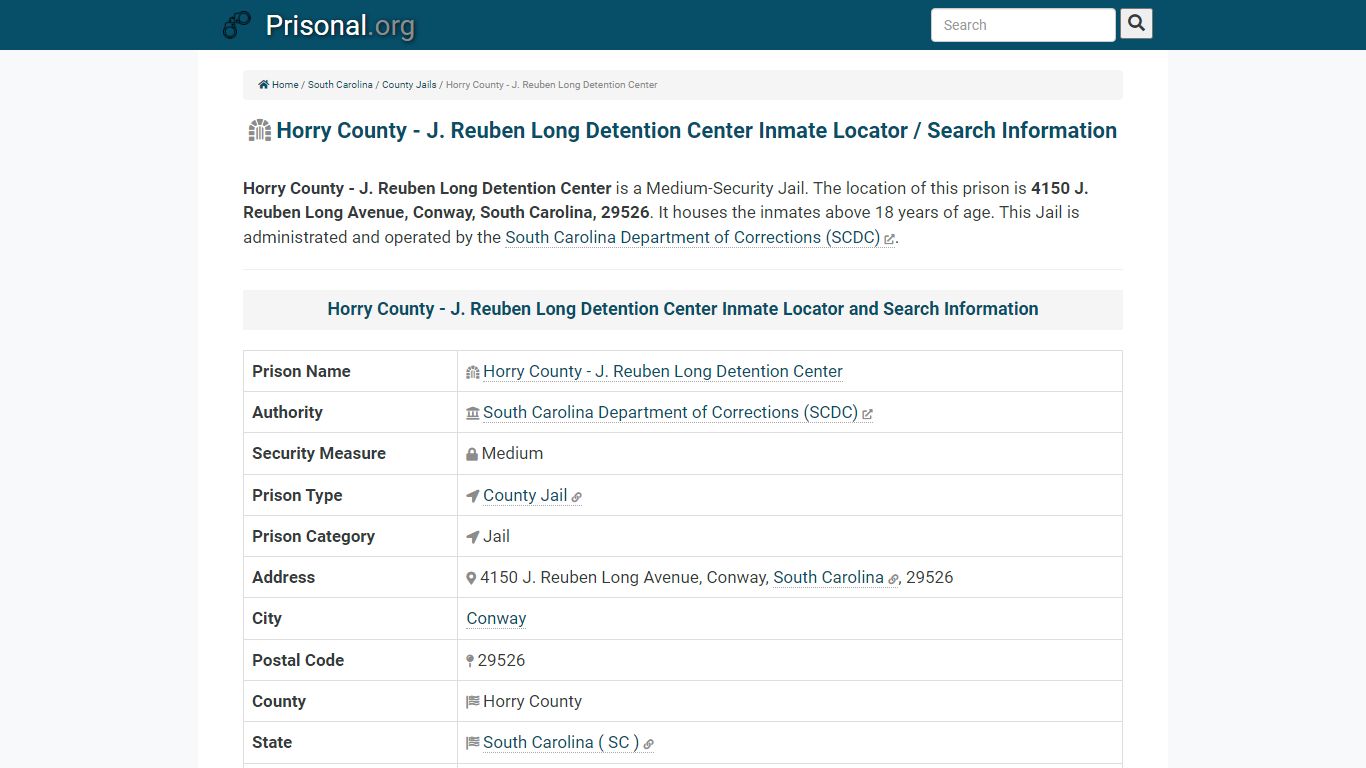 Horry County - J. Reuben Long Detention Center-Inmate ...