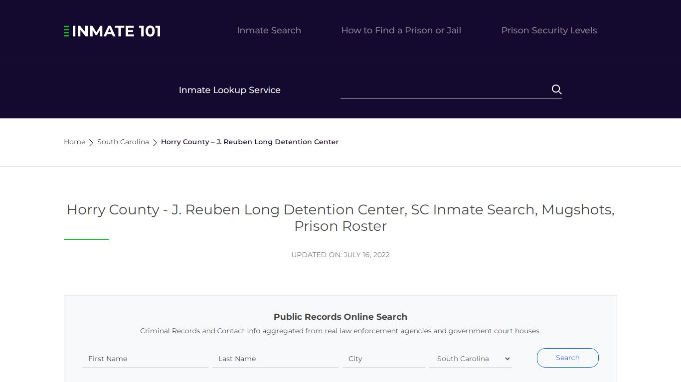 Horry County - J. Reuben Long Detention Center, SC Inmate ...